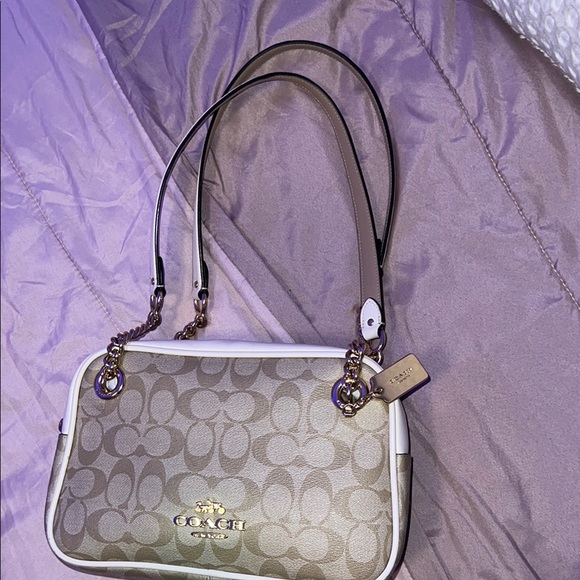Coach Tan and White Crossbody Bag with Monogram Pattern - Picture 2 of 8
